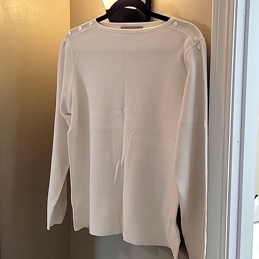 White knit sweater with button detail